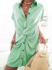 Women turn down neck short sleeve tie bodycon dresses