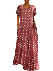 Round neck point printed wave point women maxi dresses
