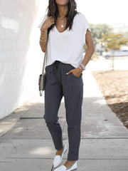women's plain casual drawstring long pants