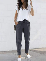 women's plain casual drawstring long pants