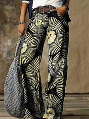 Vintage Printed Denim Loose Casual Women Long Pants