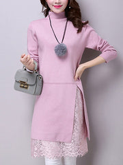 More Colors Woman Knit High Collar Shift Dresses