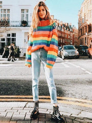 Multicolor Striped Knitting Sweater Tops