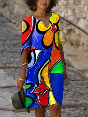 Casual V Neck Short Sleeve Shift Dresses