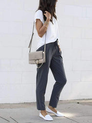 women's plain casual drawstring long pants