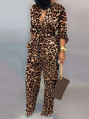 Women stylish printed long sleeve v neck jumpsuits