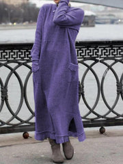Women round neck long maxi sweater dresses