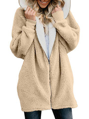 Plain Woman Fashion Hooded Zipper Daily Coats