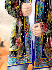 Collarless Vintage Cotton Blends Outerwear
