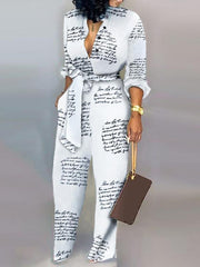 Women stylish printed long sleeve v neck jumpsuits