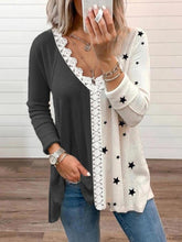Deep Gray Color-Block Long Sleeve Shift V Neck Shirts & Tops