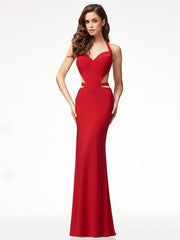 Red Backless Halterneck Evening Dress