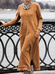 Women round neck long maxi sweater dresses