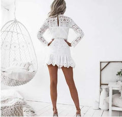 Fashion Lace Hollow Long sleeve Skater Dresses