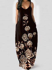 Sexy v neck printed sleeveless women maxi dresses
