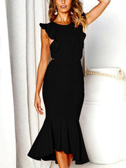 Sexy Sleeveless Slim Round Neck Backless Bodycon Dresses