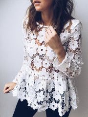 Sexy Hollow Out White Daily Falbala Blouses