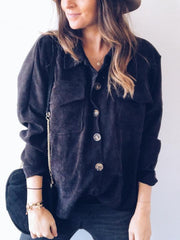 Corduroy single breaste large pocket blouses