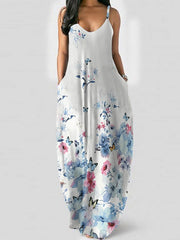 Sexy v neck printed sleeveless women maxi dresses
