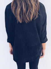 Corduroy single breaste large pocket blouses