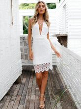 Deep V-neck Backless Condole Belt Mini Dress