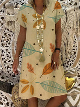 Fashion printed v-neck short-sleeved shift dresses
