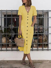 V-neck plain casual fashion maxi dresses