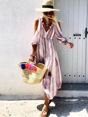 Fashion Printed floral ear v-neck off shoulder maxi vacation dresses