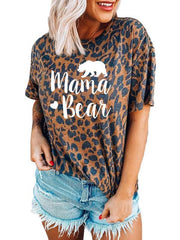 women leopard printed round neck short sleeves T-shirts