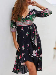 Bohemia Women Summer Floral Printed Chiffon Vacation Dresses