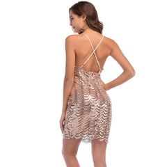 Sexy Paillette V neck Vest Bodycon Dresses