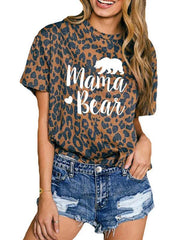 women leopard printed round neck short sleeves T-shirts