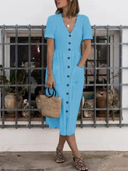 V-neck plain casual fashion maxi dresses