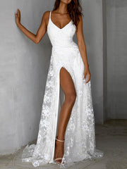 Sexy V neck condole belt lace long vacation dresses