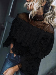 Fashion Mesh patchwork lace irregular cut-out off shoulder blouses
