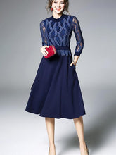 Fashion Lace Long sleeve Round neck Skater Dresses