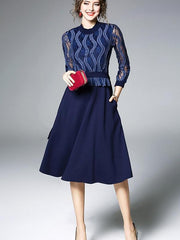 Fashion Lace Long sleeve Round neck Skater Dresses