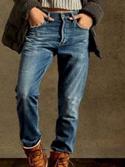 Vintage Blue Denim Washed Shift Casual Pants