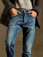 Vintage Blue Denim Washed Shift Casual Pants