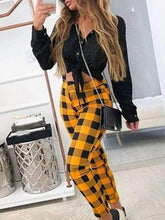 Casual pants checked printed Grid long pants