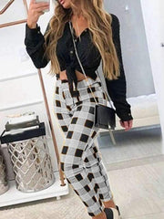 Casual pants checked printed Grid long pants