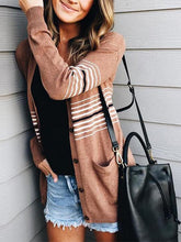 Brown Stripe Knitted Woman Cardigan Coats