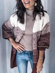 Chic stripe women long sleeve sweater knit cardigans