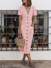 V-neck plain casual fashion maxi dresses
