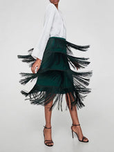 Woman Fashion Green Tassels Skirt