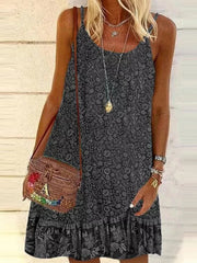 Sleeveless Spaghetti Dresses Vintage Printed Women Shift Mini Dresses