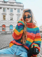 Multicolor Striped Knitting Sweater Tops