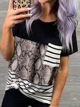 Casual round neck pullover leopard printed camouflage patchwork slim T-shirts