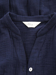 Blue A-line Long Sleeve Solid Casual Dress
