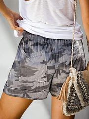 Camouflage leopard printed high waist shorts casual pants for women